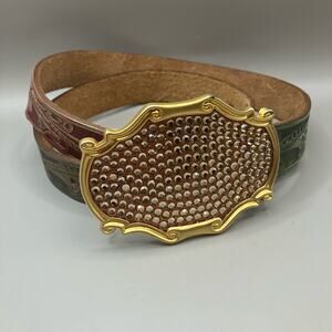 VTG Streets Ahead Belt M Rhinestone Tooled Leather Multicolor Western Artsy 90s